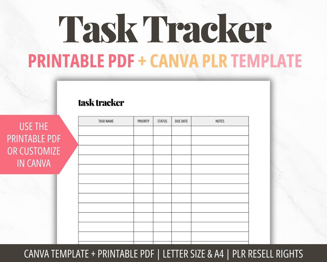 Task Tracker Printable PDF | Task Planner Template | to Do List Canva ...