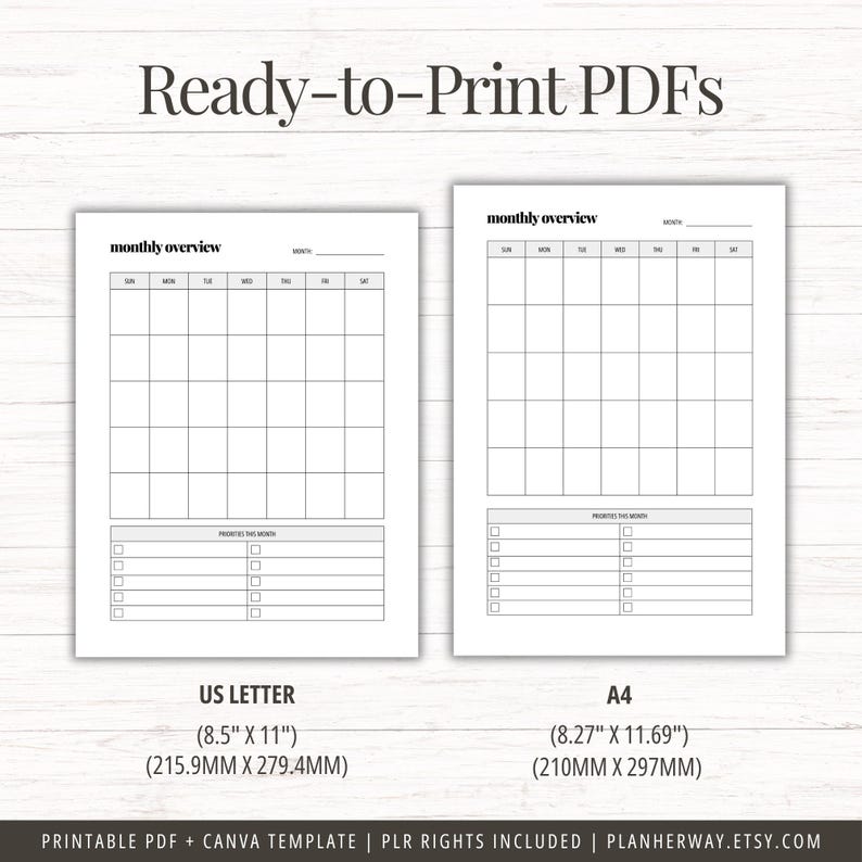Minimalist Monthly Planner Printable | Monthly Goal Planner | Monthly Overview Planner Pages ...