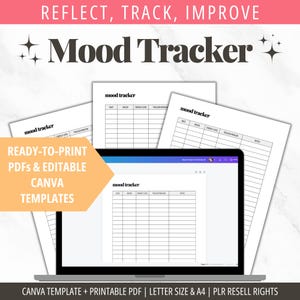 Mood Tracker-sjabloon | Stemmingsdagboek | Daily Mood Tracker pdf | Afdrukbare stemmingskaart | Maandelijkse Mood Tracker bewerkbare canva-sjabloon PLR