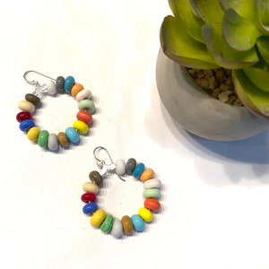 Multicolor Bead Earrings, Handmade Glass Beaded Jewelry Colorful Beaded Hoop Earrings Fun Colorful Earrings for Women Colorful Gift for Her image 6