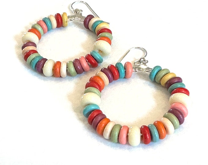 Multicolor Hoop Earrings, Colorful Earrings Dangle, Fun Colorful Jewelry Gift for Daughter, Vibrant Earrings, Rainbow Earrings Colorful Gift
