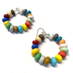 Multicolor Bead Earrings, Handmade Glass Beaded Jewelry Colorful Beaded Hoop Earrings Fun Colorful Earrings for Women Colorful Gift for Her image 1