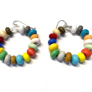 Multicolor Bead Earrings, Handmade Glass Beaded Jewelry Colorful Beaded Hoop Earrings Fun Colorful Earrings for Women Colorful Gift for Her image 7