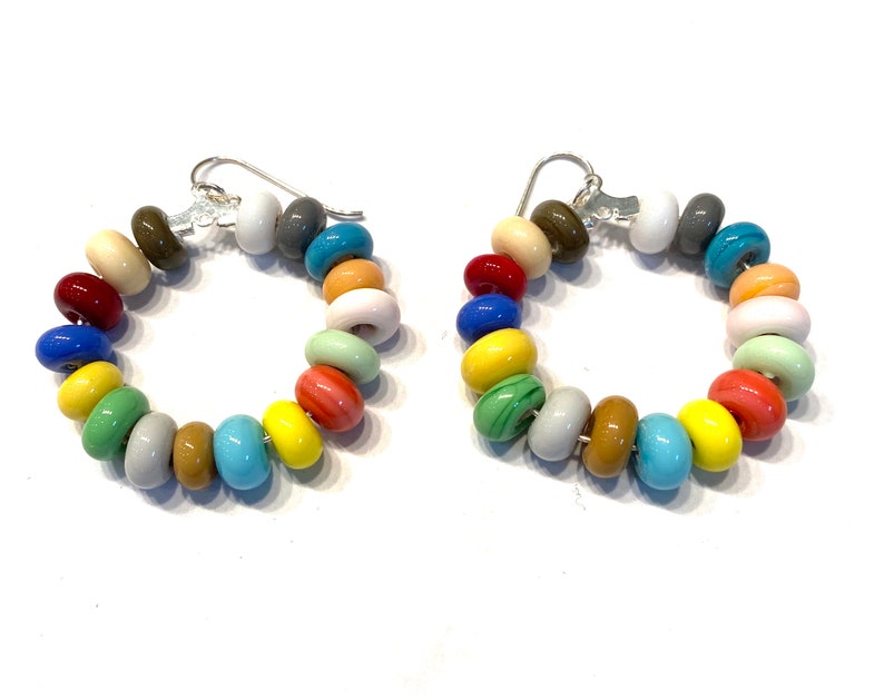Multicolor Bead Earrings, Handmade Glass Beaded Jewelry Colorful Beaded Hoop Earrings Fun Colorful Earrings for Women Colorful Gift for Her image 7