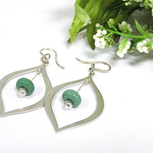 Green Beaded Silver Teardrop Earrings, Green Glass Beaded Jewelry, Lampwork Bead Earrings, Handmade Glass Jewelry Gift for Women image 4