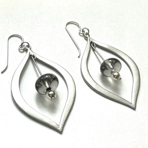 Gray Beaded Silver Teardrop Earrings, Smoky Quartz Jewelry, Dressy Dangle Earrings Sterling Silver, Neutral Jewelry, Date Night Earrings