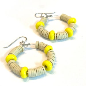 Yellow and Tan Hoop Earrings Sterling Silver, Yellow Glass Bead Jewelry, Artisan Earrings, Handmade Glass Beaded Earrings, Colorful Jewelry image 3