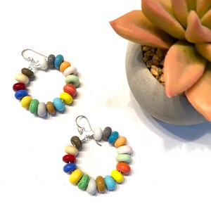 Multicolor Bead Earrings, Handmade Glass Beaded Jewelry Colorful Beaded Hoop Earrings Fun Colorful Earrings for Women Colorful Gift for Her image 2