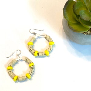 Yellow and Tan Hoop Earrings Sterling Silver, Yellow Glass Bead Jewelry, Artisan Earrings, Handmade Glass Beaded Earrings, Colorful Jewelry image 2