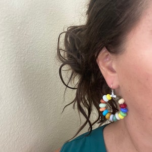 Multicolor Bead Earrings, Handmade Glass Beaded Jewelry Colorful Beaded Hoop Earrings Fun Colorful Earrings for Women Colorful Gift for Her image 3