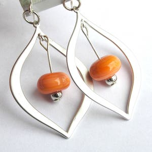 Coral orange glass beaded silver teardrop earrings