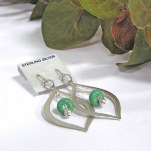 Green Beaded Silver Teardrop Earrings, Green Glass Beaded Jewelry, Lampwork Bead Earrings, Handmade Glass Jewelry Gift for Women image 6