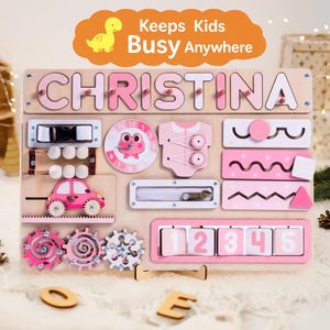 Personalized Wooden Busy Board – Montessori Activity Board for Toddlers | Sensory Learning Toy | Baby Shower or First Birthday Gift