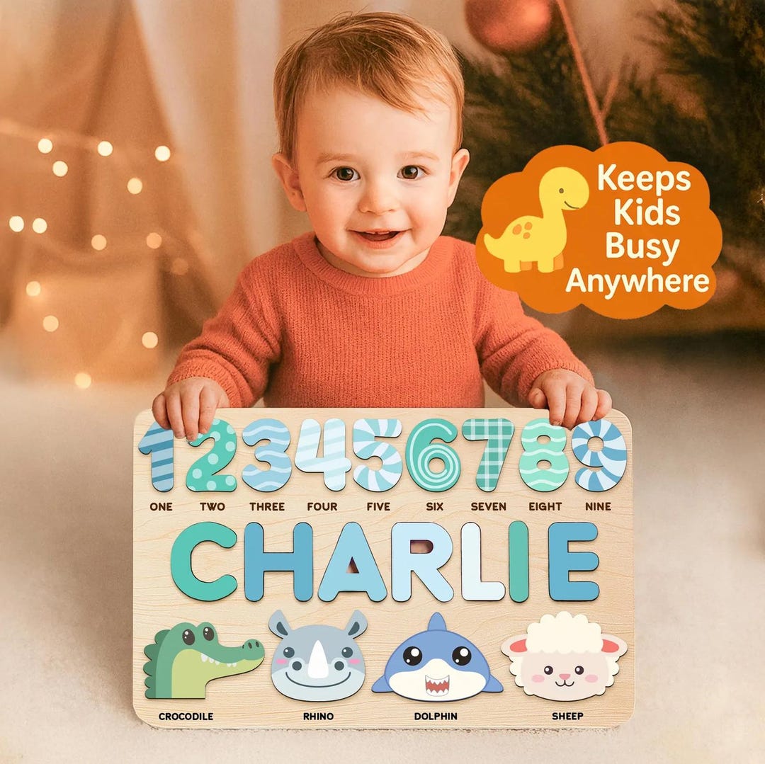 Personalized Baby Name Puzzle With Numbers and Animals, Montessori ...