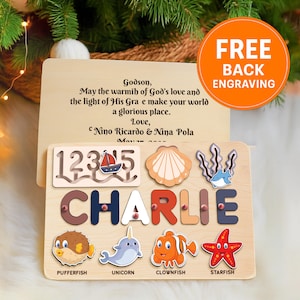 Wooden name puzzle with name, Personalized name puzzle with animals, one year old gifts, 1st birthday gift, baby shower gift, christmas gift