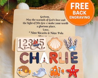 Wooden name puzzle with name, Personalized name puzzle with animals, one year old gifts, 1st birthday gift, baby shower gift, christmas gift