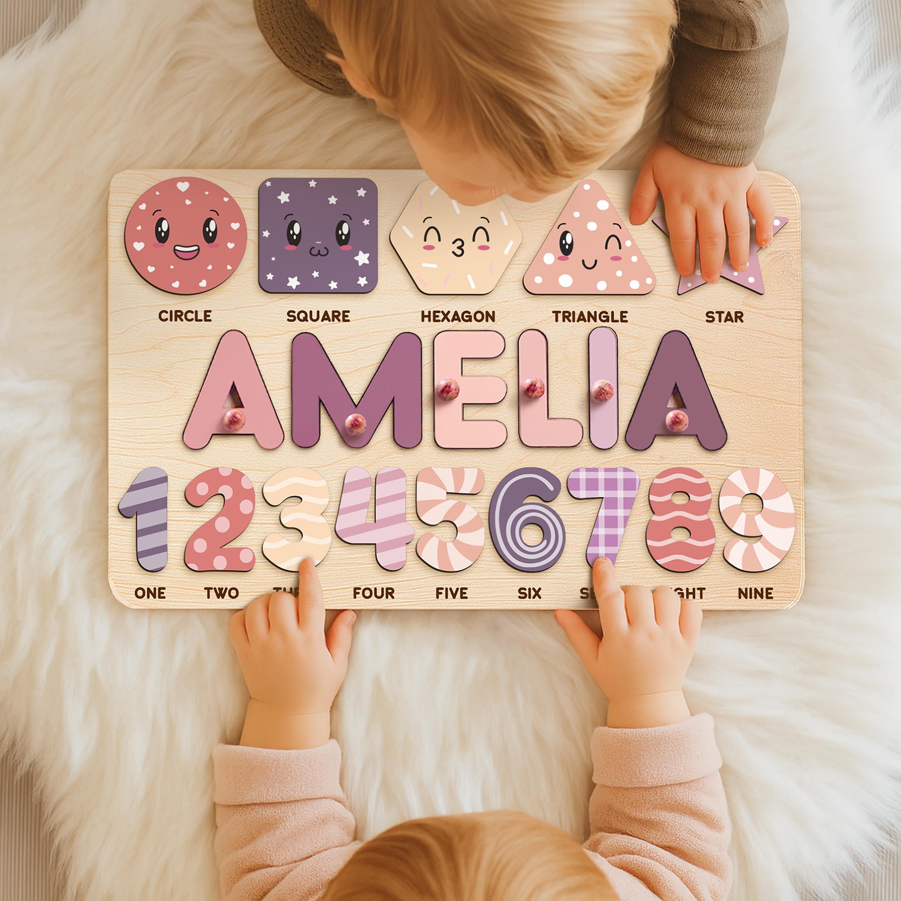 Wooden Busy Board Puzzle Personalized Name Puzzle Toy Baby Girl Gift Nursery Decor First Christmas Gift Wood Toys for One Year Old