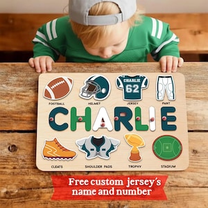 Personalized Name Puzzle Football for Kids, Personalized Wooden Puzzle, Custom Name Puzzle, Montessori Toddler Toy 1st birthday gift boy