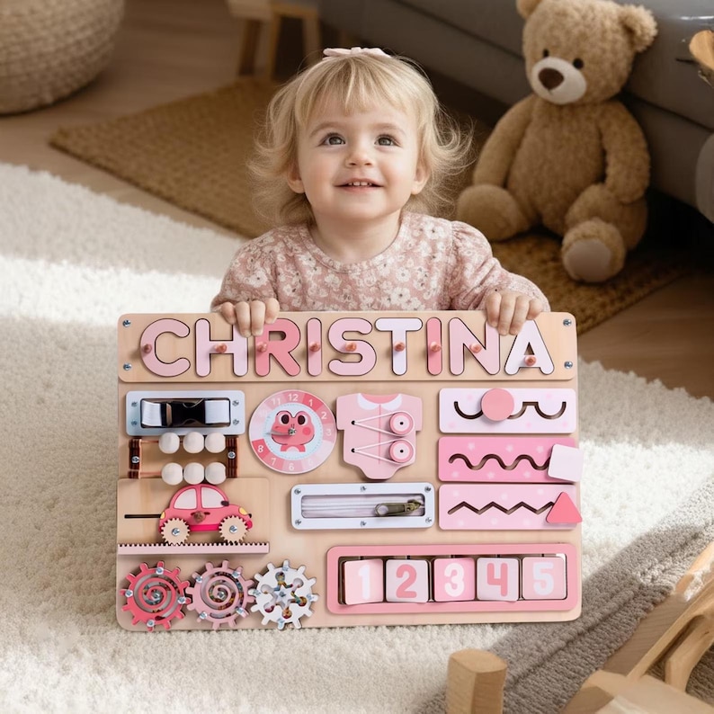 Personalized Name Puzzle & Busy Board, Montessori Wooden Toy, Gift for ...