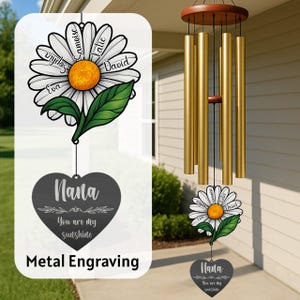 Custom Birth Month Flower Wind Chime with Kids&#39; Names – Flower Garden Gift for Nana, Grandma, or Mom – Mother&#39;s Day Keepsake
