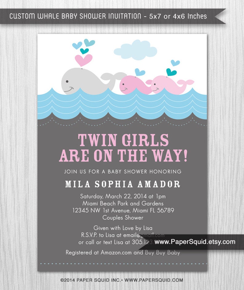 Whale Theme Baby Shower Invitation Twin Girls Baby Shower Etsy Whale Theme Baby Shower Invitation Twin Girls Baby Shower Etsy