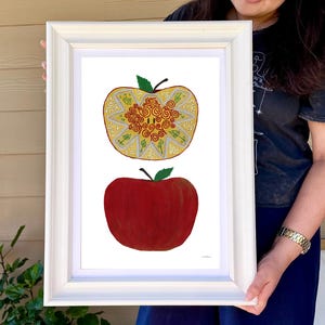 Dipinto di frutta per la decorazione della casa, regalo per amico, regalo di inaugurazione della casa, stampa artistica di mele, arte murale da cucina per la festa della mamma con arte kazaka minimalista