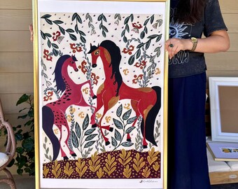 Horse Wall Art for Farmhouse Horse Wall Decor Hand Painted Horse Art Print Equestrian Decor for Horse Lover Gift Wall Decor Boho Style Horse