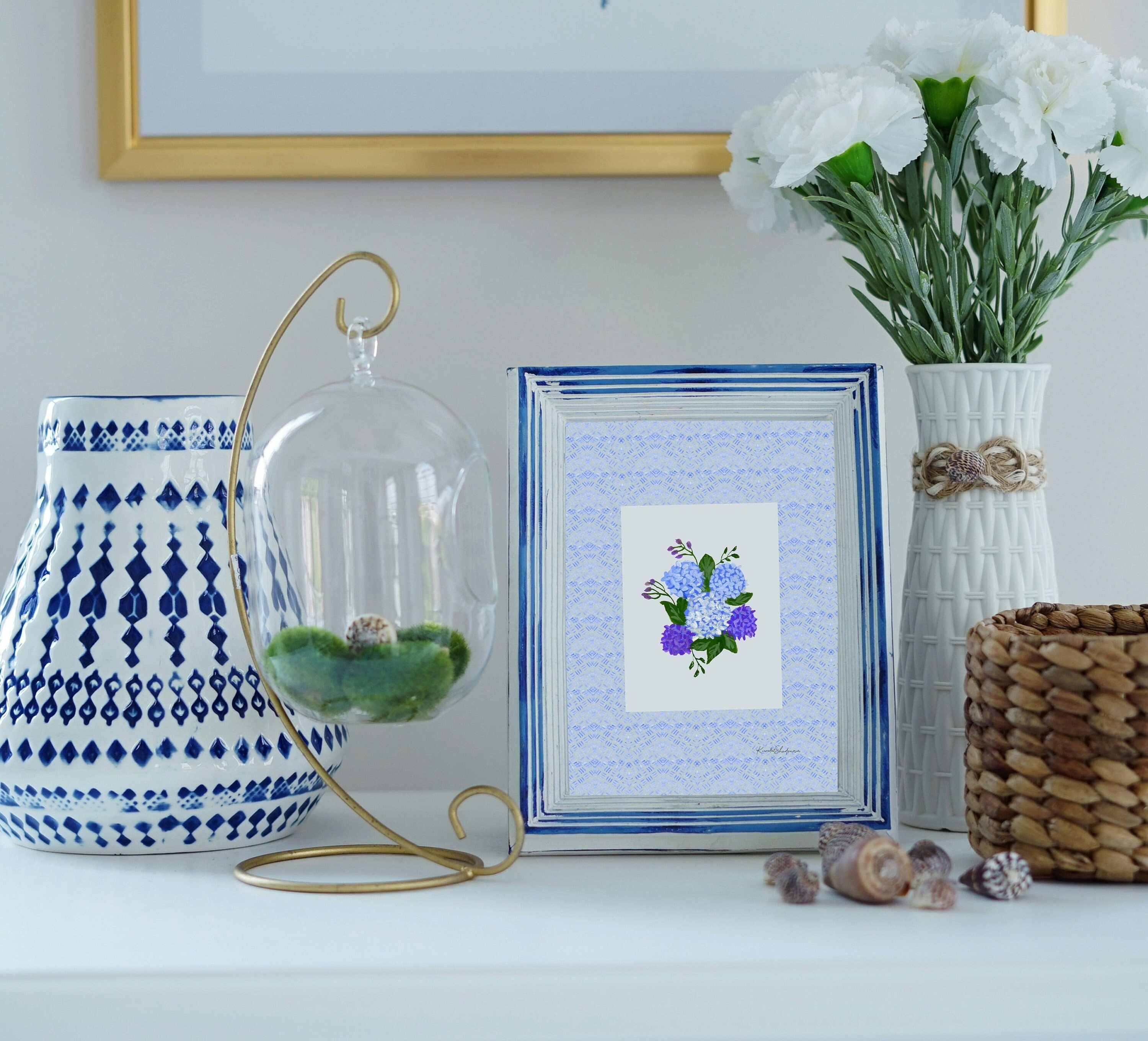 Blue Purple Hydrangea Art Print Floral Interior Decor Unique Wall ...
