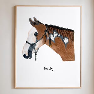 Impression d&#39;art personnalisée portrait de cheval peint à la main pour animal de compagnie cadeau commémoratif pour amateur de chevaux ami cadeau équestre portrait de cheval personnalisé pour elle
