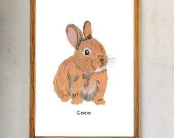 Custom Bunny Portrait From Photo Portrait of Rabbit Memorial Gift Portrait for Pet Lover Friend Personalized Hand Painted Bunny Portrait