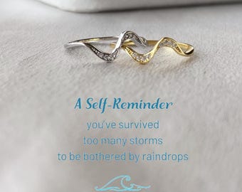 Anillo de plata de ley 925 con forma de ola: circonita cúbica, joyería minimalista