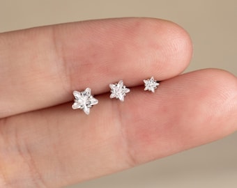 18G/16G Titanium Star Cz Labret Stud Earrings ,3mm 4mm 5mm Star Internally Threaded Earring,Cartilage Tragus Helix Stud,Nose Stud