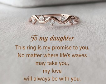 Anillo de plata de ley con forma de ola: regalo para hija con circonitas cúbicas