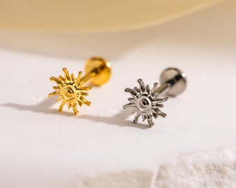 16G/18G Dainty Sun Labret, Titanium Flat Back Earring, Tragus Stud