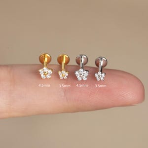 Brincos de flor de cinco pétalas, calibre 18G/16G, com rosca interna, base plana, para tragus, hélix, concha e cartilagem. Presente de aniversário para ela.