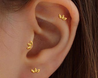 18G/16G Titanium 3 Leaf Clover Labret, Tragus, Helix Stud