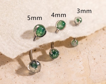 Moss Agate Belly Ring, Titanium Internally Threaded Piercing