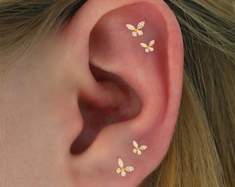18G/16G CZ Butterfly Titanium Internally Threaded Labret, Conch Earring