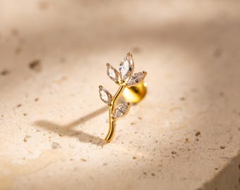Sierlijk blad labret van titanium met inwendig schroefdraad, tragusknop met zirkonia's
