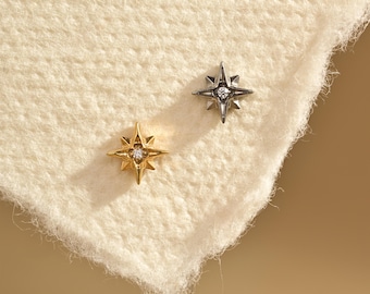 Starburst Titanium Internally Threaded Labret, Cubic Zirconia Stud