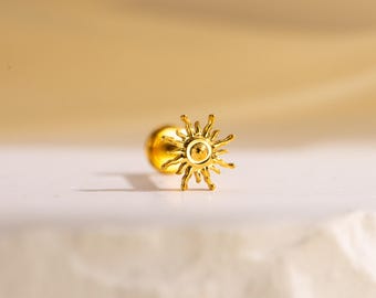 Dainty Sun Labret, Titanium Flat Back Earring, Tragus Stud
