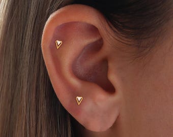 Dainty CZ Triangle Titanium Labret, Helix Tragus Stud