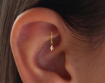 Labret colgante de cruz delicada, rosca interna, piercing de cartílago de titanio