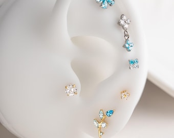 Leaf Titanium Flat Back Labret, Tragus Conch Earring