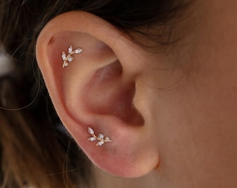18G/16G Dainty Leaf Internally Threaded Labret,Tragus Stud,Flat Back Stud,Helix Stud,Cartilage Stud,Leaf Jewelry,Nose Stud