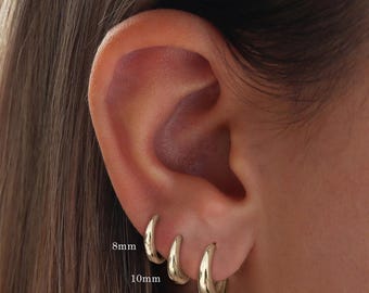 Titanium Hinge Hoop Earring, Cubic Zirconia, Minimalist Style, 8/10/12mm