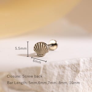 Tiny Shell Stud, Internally Threaded Labret, Titanium Flat Back Earring image 2
