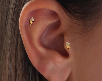 CZ Shield Titanium Internally Threaded Labret, Tragus Stud, Helix Earring