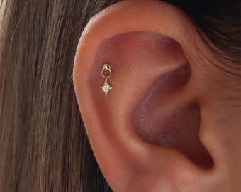 Dainty Star Dangle Labret, Internally Threaded, Titanium Cartilage Stud