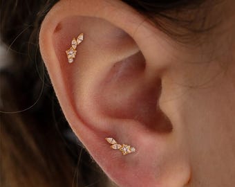 16G/18G Titanium Star Labret, Cubic Zirconia Tragus Stud